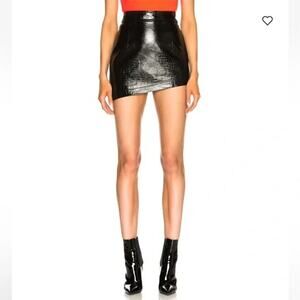 Helmut Lang Black Croc Embossed Leather Asymmetrical Mini Skirt NWOT Size 4